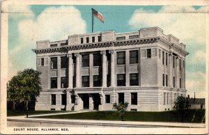 Postcard Nebraska Butte County Alliance Court House American Flag 1944 V73