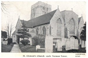 St Clements Church Early Norman Tower UK Black And White Postcard Posted 1914