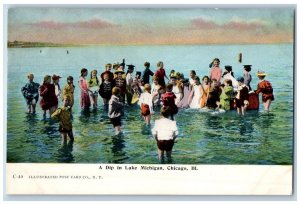 Chicago Illinois IL Postcard Childrens A Dip In Lake Michigan c1910's Antique