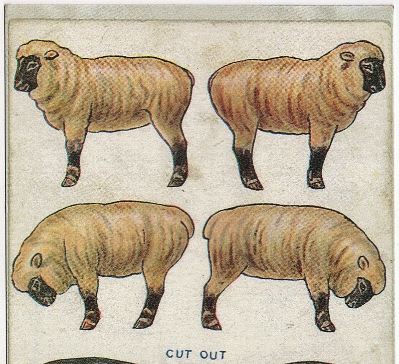 Vintage Reproduction of a RARE 1907-1915 Cut-Out Farm Animals Pig Sheep Postcard