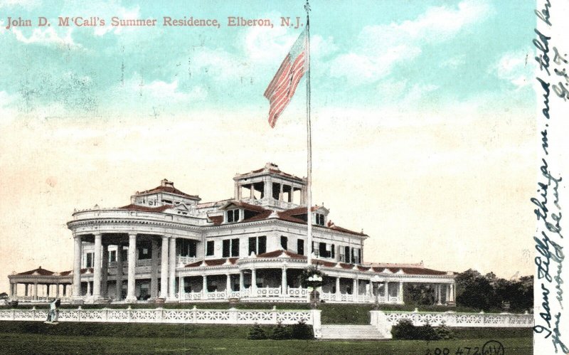 Vintage Postcard View of John D. M'Call's Summer Residence Elberon New Jersey NJ