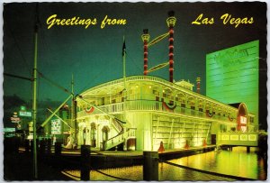 VINTAGE POSTCARD CONTINENTAL SIZE GREETINGS FROM LAS VEGAS 1970s B89