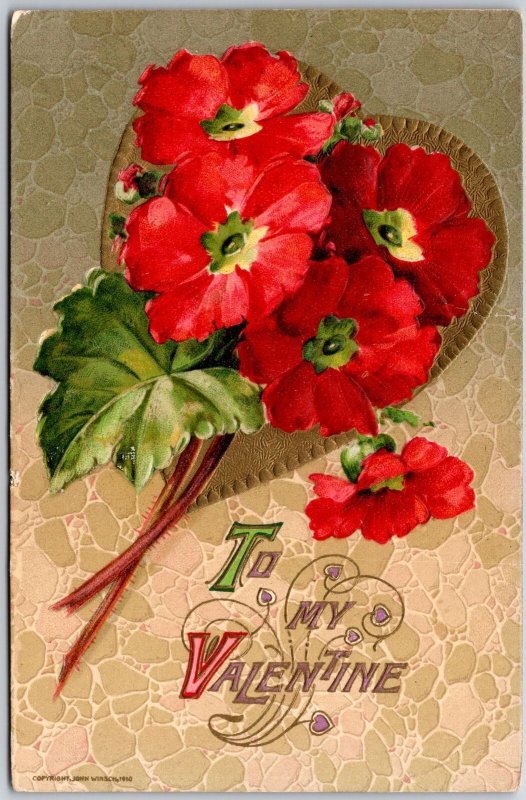 1912 Valentine Flower Bouquet Heart Greetings Wishes Card Posted Postcard 