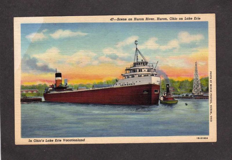 OH Ship Lemoyne Huron River Lake Erie Ohio Tugboat Postcard