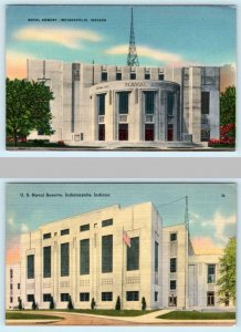 2 Postcards INDIANAPOLIS, IN ~ Naval Armory & U.S. Naval Reserve 1940s WWII Era