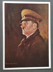 GERMANY THIRD REICH ORIGINAL COLOURED ARTIST POSTCARD ADOLF HITLER  HUGO LEHMANN