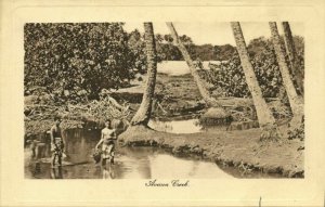 Cook Islands, Natives in Avana Creek (1920s) Postcard