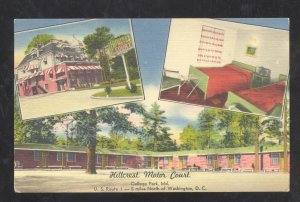 COLLEGE PARK MARYLAND HILLCREST MOTOR COURT INTERIOR ADVERTISING POSTCARD