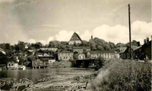 Europe - River Village, Log Drive.   *RPPC