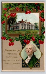 George Washington Portrait Mount Vernon With Cherry Border Postcard X26