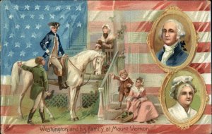 George Washington Patriotic Family Mt Vernon Embossed Tuck c1910s Postcard