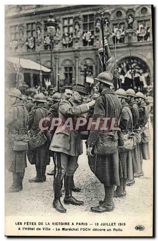 Postcard Old Medal Victory Fetes in Paris 13 juille t1919 At & # 39hotel city...