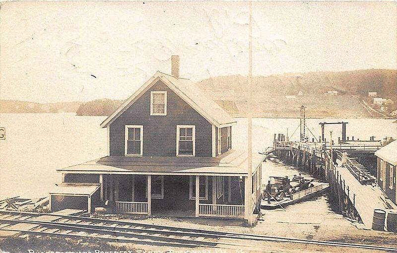 Bucksport ME Prospect Ferry Landing Note Cars on Ferry RPPC Postcard