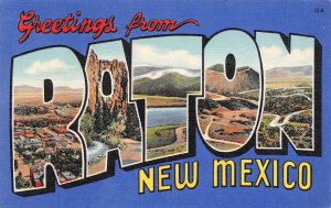 Greetings from Raton New Mexico Larger Letter linen postcard