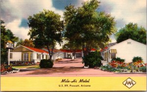 Linen Postcard Mile-Hi Motel on U.S. 89 in Prescott, Arizona