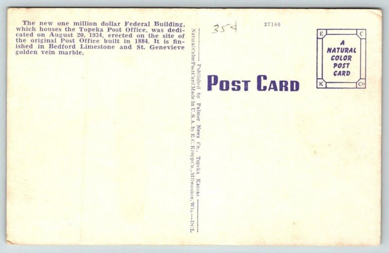 Post Office  Topeka   Kansas    Postcard