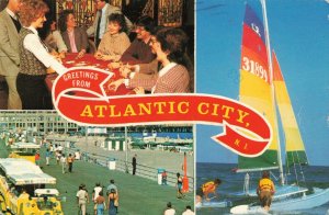 Greeting from Atlantic City, N.J. Sailing Gambling Boardwalk Postcard