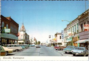 Ritzville WA Washington STREET SCENE Variety Store ADAMS CO c1970's 4X6 Postcard
