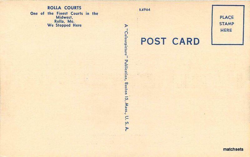 1940s Rolla Courts Roadside ROLLA MISSOURI linen POSTCARD 4195