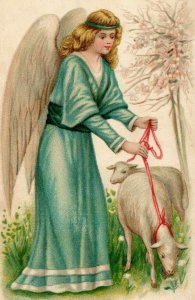 1910 Easter Angel Sheep Germany Cecil Ohio Antique From Teacher Germany Postcard 