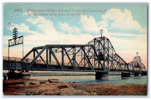 c1910 Illinois Central Bridge Omaha Council Bluffs River Lake Illinois Postcard