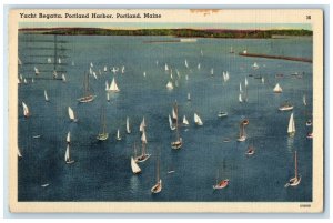 1941 Yacht Regatta Scene Portland Harbor Portland Maine ME Posted Boats Postcard