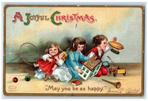 c1910's Joyful Christmas Children Playing Toys Ellen Clapsaddle Posted Postcard
