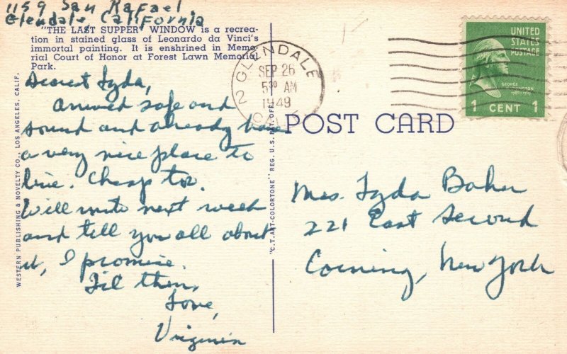Vintage Postcard 1949 The Last Supper Window Leonardo Da Vinci's Immortal Paint