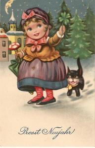 \Little Girl with Kitten\ Pretty German Greetings Postcard