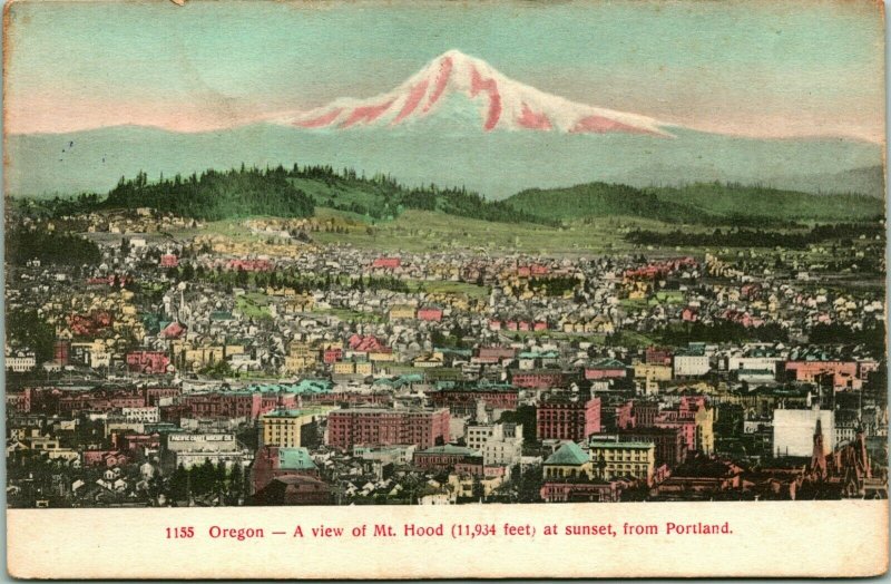 Vtg Carte Postale 1910s Portland Oregon Ou Mount Hood À Crépuscule De Inutilisé