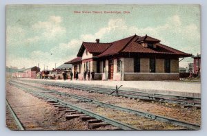 J87/ Cambridge Ohio Postcard c1910 New Union Railroad Depot  337