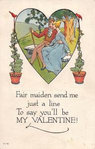 D41/ Valentine's Day Love Holiday Postcard c1910 Fair Maiden Man Woman 9