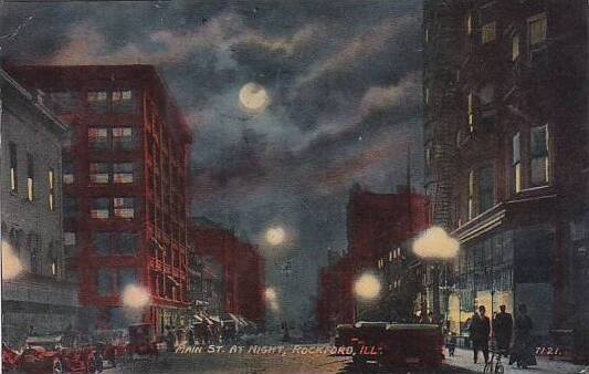 Illinois Rockford Main Street At Night 1912