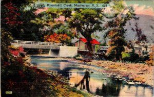 Maplecrest, NY New York BATAVIAKILL CREEK & BRIDGE Greene County LINEN Postcard