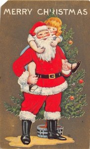 F97/ Santa Claus Christmas Postcard c1910 Child Girl Hug Tree 8