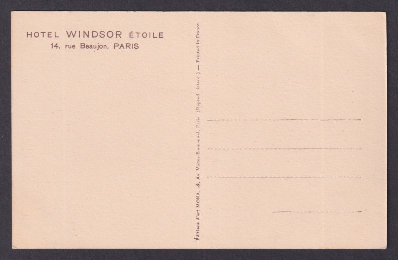 FRANCE, Postcard RPPC, Paris, Hotel Windsor