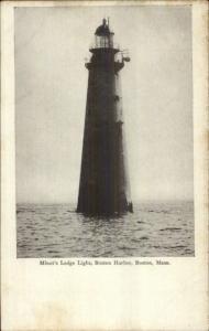 Boston MA Minot Ledge Lighthouse c1910 Postcard Version #4