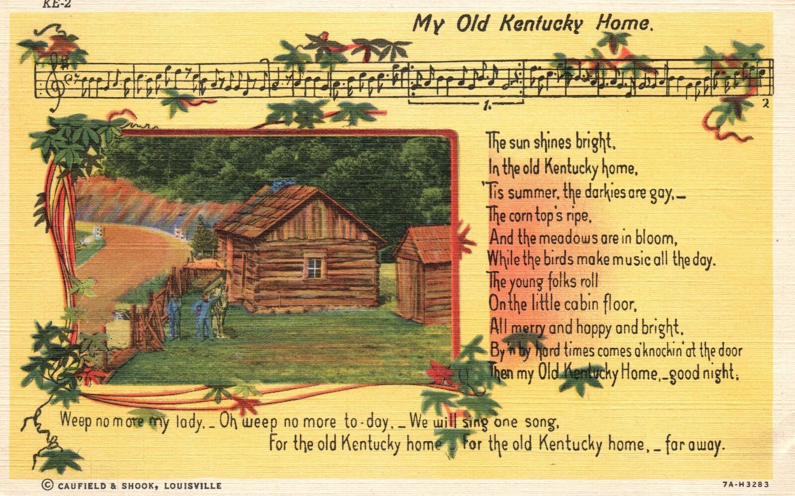 Vintage Postcard 1930's My Old Kentucky Home Song Composer Stephen