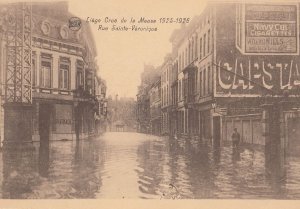 Liege Rue Sainte Veronique Shops Antique Belgium Floods Disaster Postcard