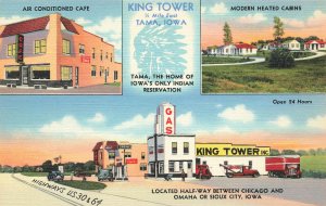 Tama IA King Tower Gas Station Cafe Cabins Multi-View Linen Postcard