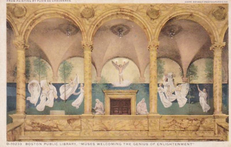 Massachusetts Boston Public Library Painting Muses Welcoming The Genius Of En...