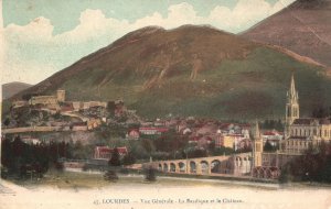 Vintage Postcard 1910's Vue Generale La Basilique et le Chateau Lourdes France