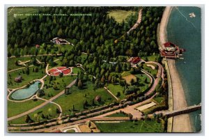 Point Defiance Park Aerial View Tacoma Washington WA Linen Postcard V18