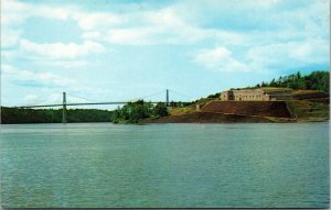 Vtg Bucksport Maine ME Waldo Hancock Bridge and Ft Knox 1950s Chrome Postcard