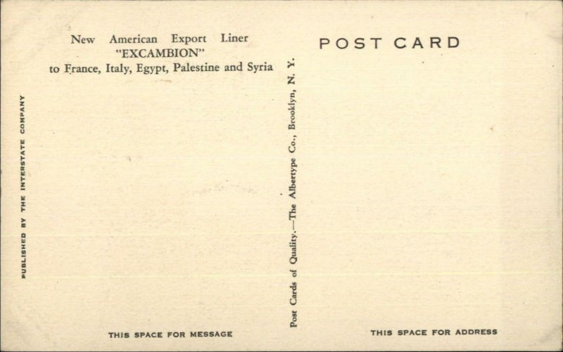 Steamship Steamer Ship EXCAMBION American Export Liner Postcard