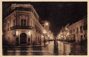 Foggia Italy 1920s Postcard Corso Vittorio Emanuele At Night Gas Building