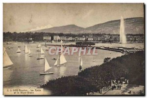 Old Postcard The bay Geneva and Mont Blanc
