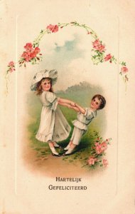 Happy Birthday Boy And Girl Embossed Vintage Postcard 08.98