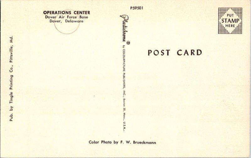 c1960 Dover Delaware Postcard Operations Center Air Force Base Building KM3