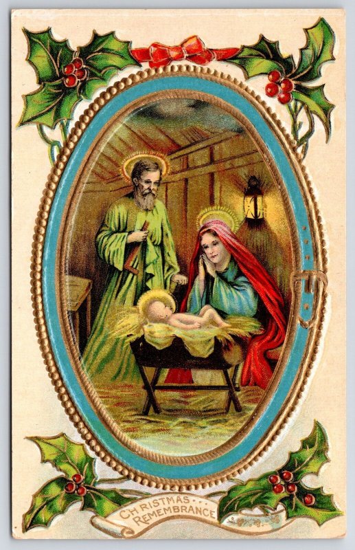 Postcard Christmas Remembrance Greetings Card Holy Family Jose Mary & Baby Jesus